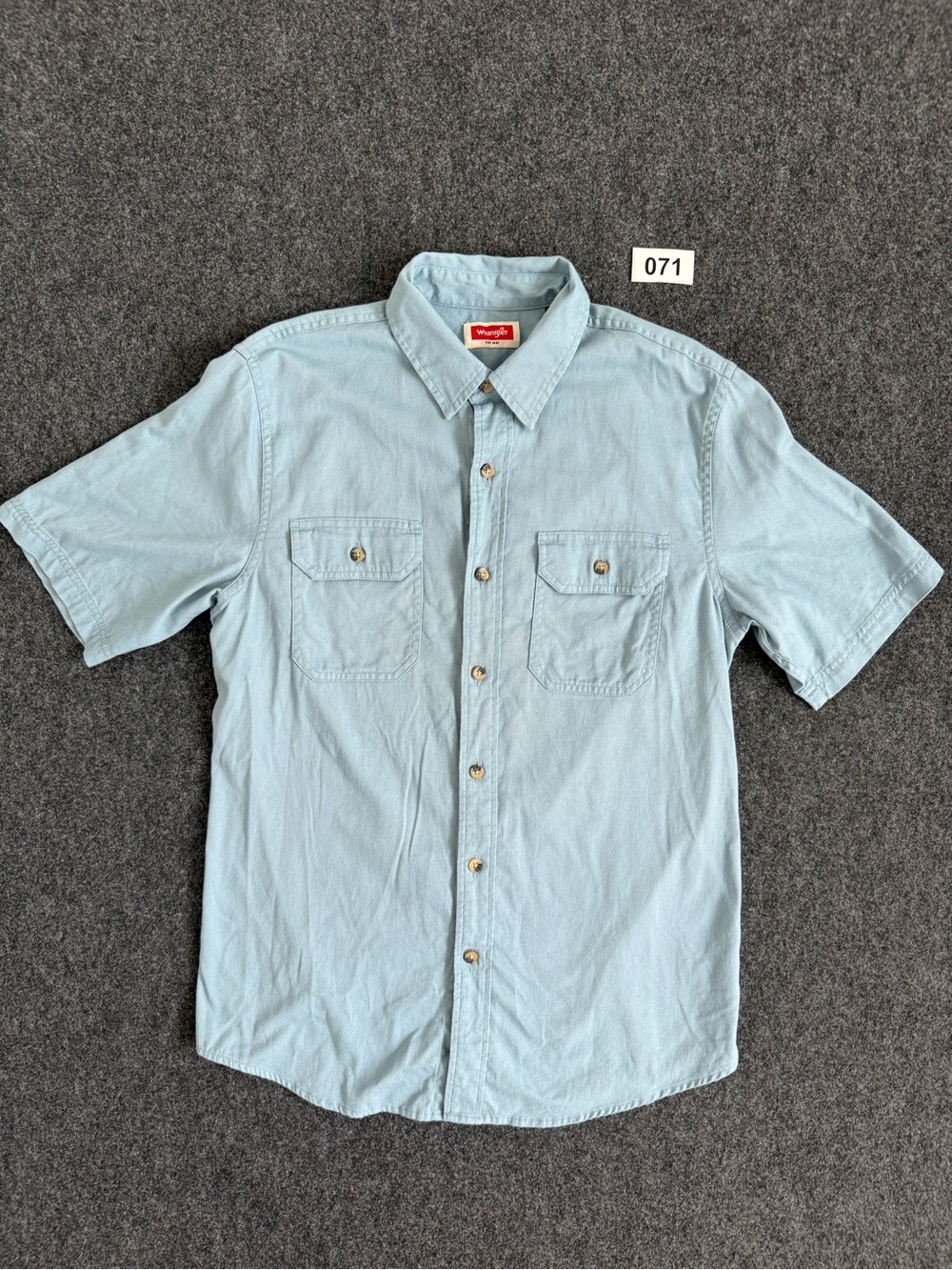 Wrangler Button Up Shirt Short Sleeve Mens Size Small Blue Work Utility